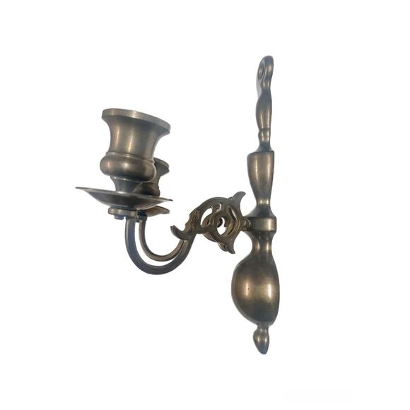 Vintage HB Solid Brass Double Arm Wall Sconce Taper Candle Holder - Picture 3 of 6